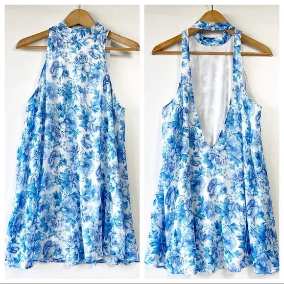 Show me your mumu v-right back sleeveless floral halter mini dress - Picture 1 of 9